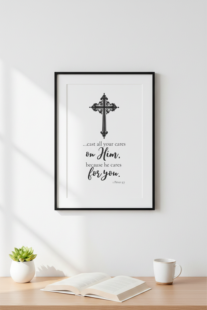 1 Peter 5:7 Black & White Mockup
