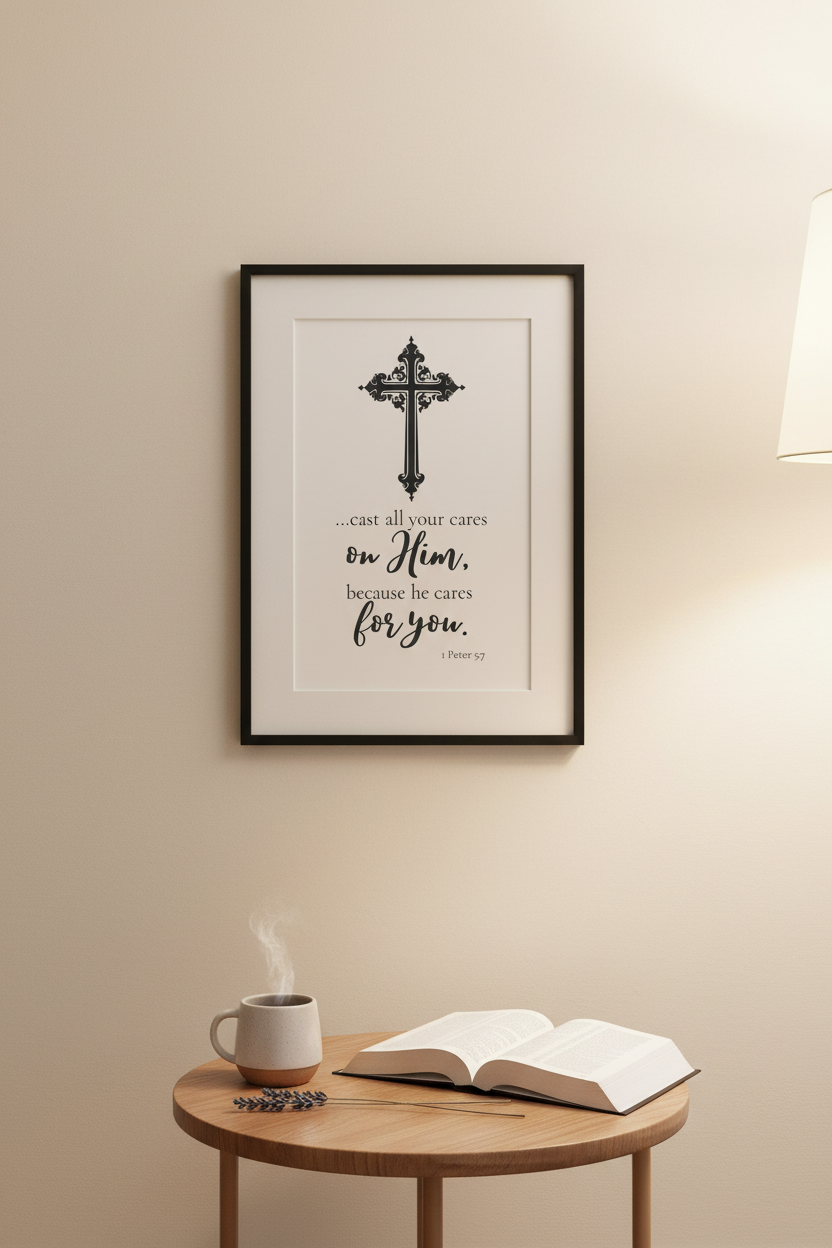 1 Peter 5:7 Black & White Reading Nook Mockup