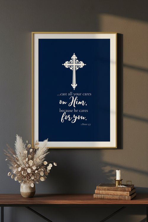 1 Peter 5:7 Navy Large Mockup