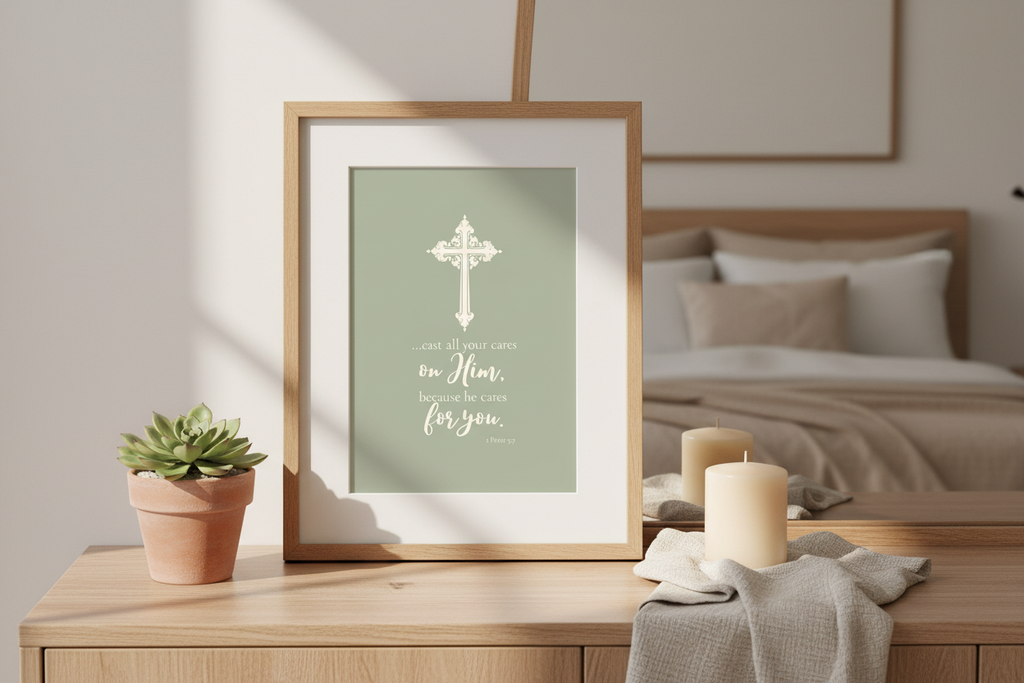 1 Peter 5:7 Sage Dresser Mockup