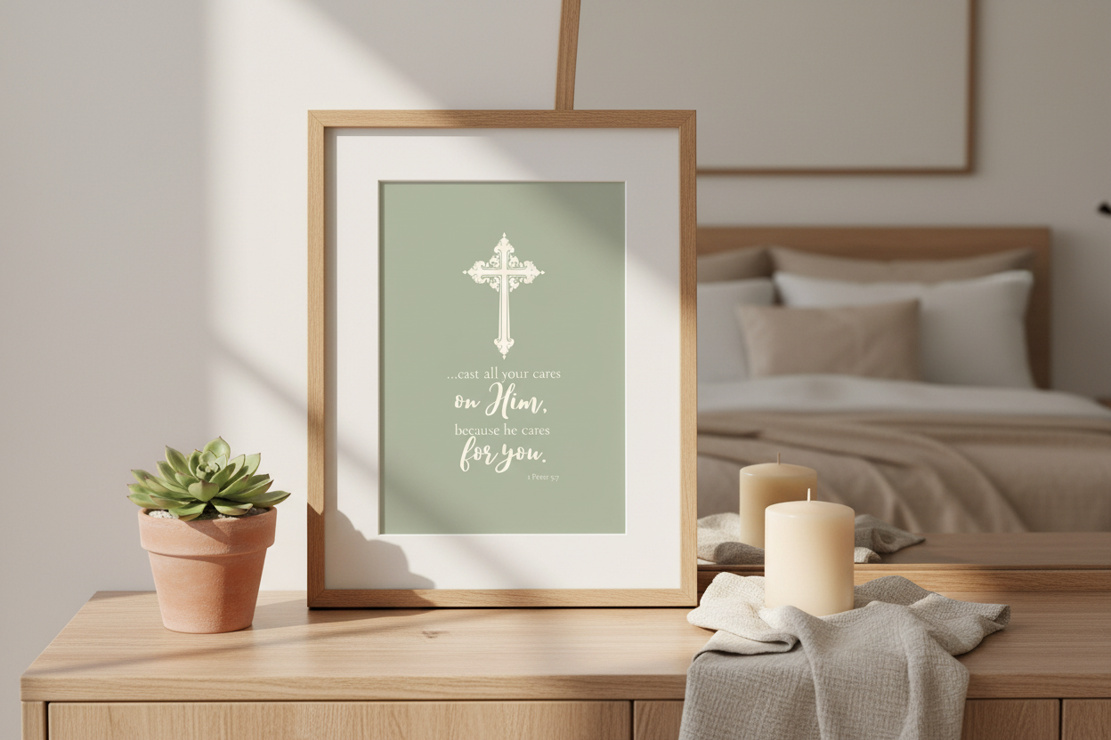 1 Peter 5:7 Sage Dresser Mockup