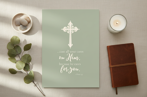 1 Peter 5:7 Sage Flat Lay Mockup
