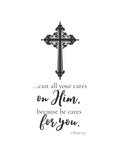 1 Peter 5:7 Scripture Print | Cast All Your Cares on Him | Black White Navy Sage Terracotta Digital Download