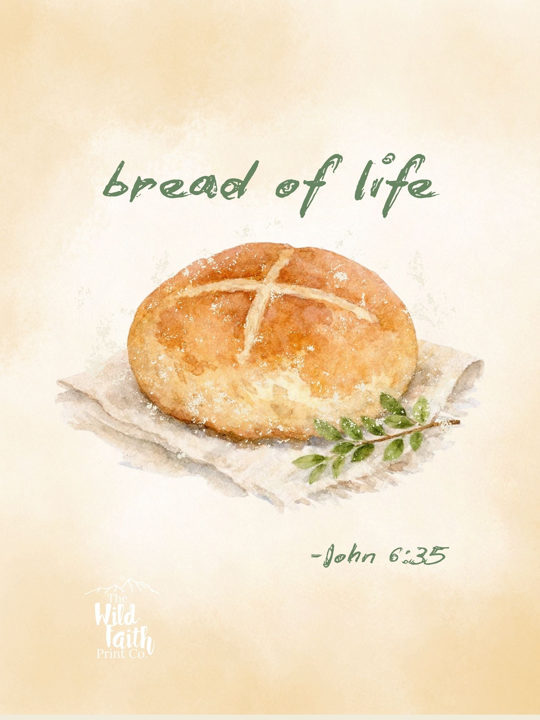 John 6:35 Scripture Print | Bread of Life | Wheat Cream Sage Watercolor Wall Art Digital Download