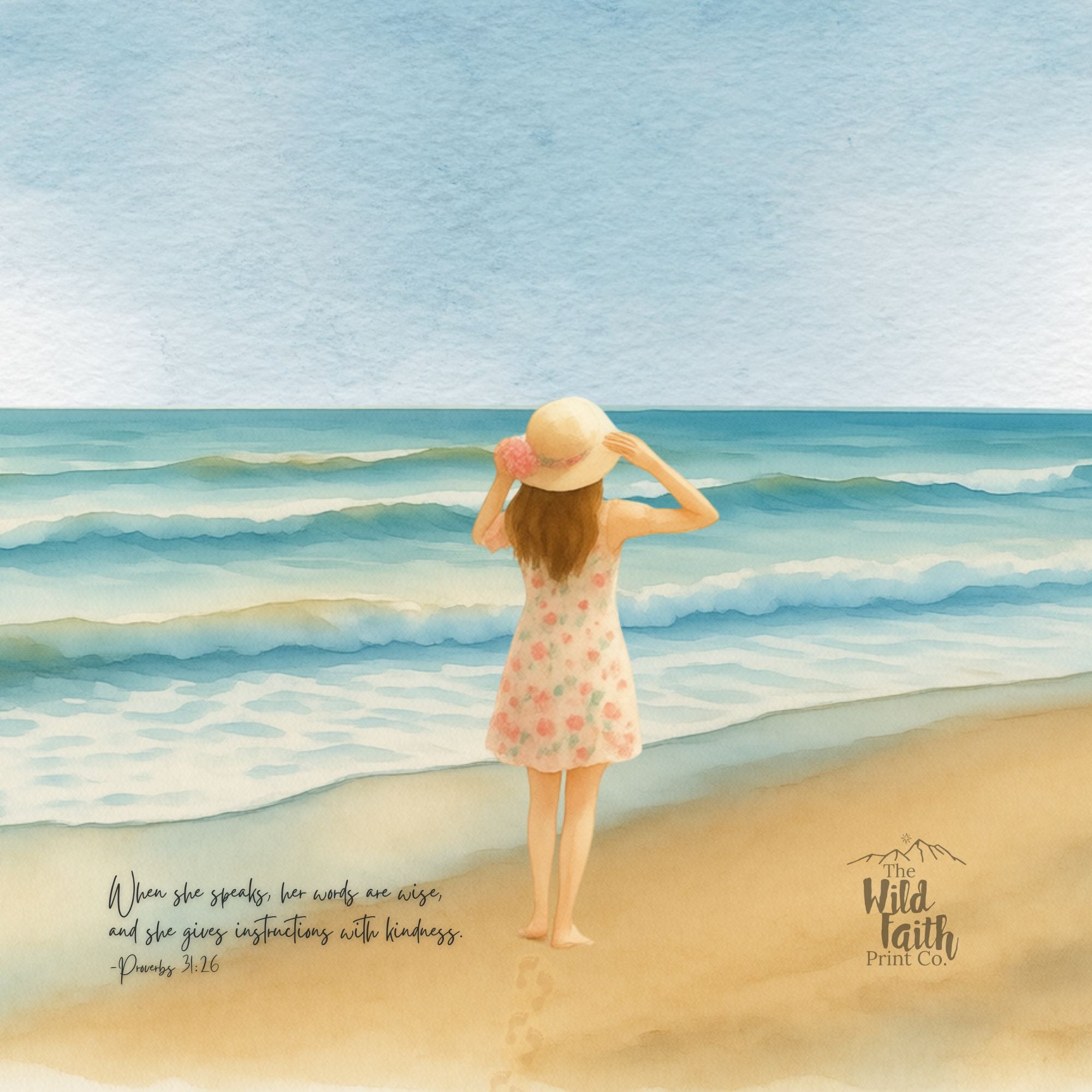 She Speaks With Wisdom — Proverbs 31:26 Scripture Print | Coastal Faith Wall Art Digital Download