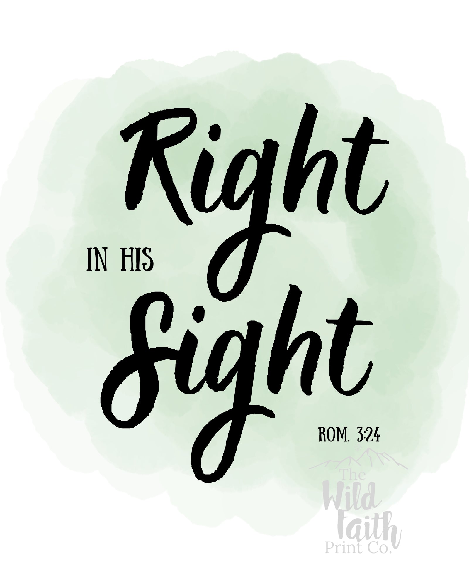 'Right In His Sight' text and Bible verse on a light green watercolor background.