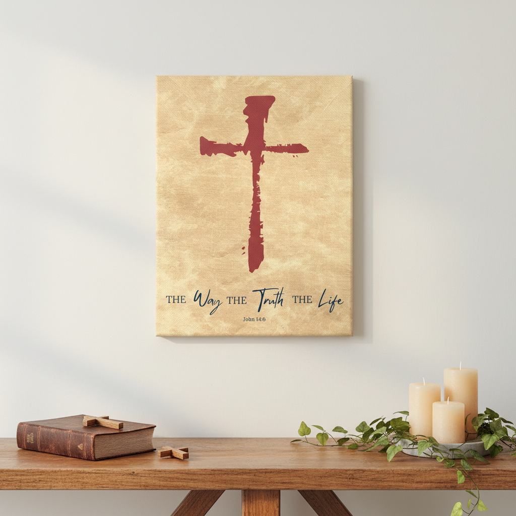 Console wall — warm white with Bible and candles