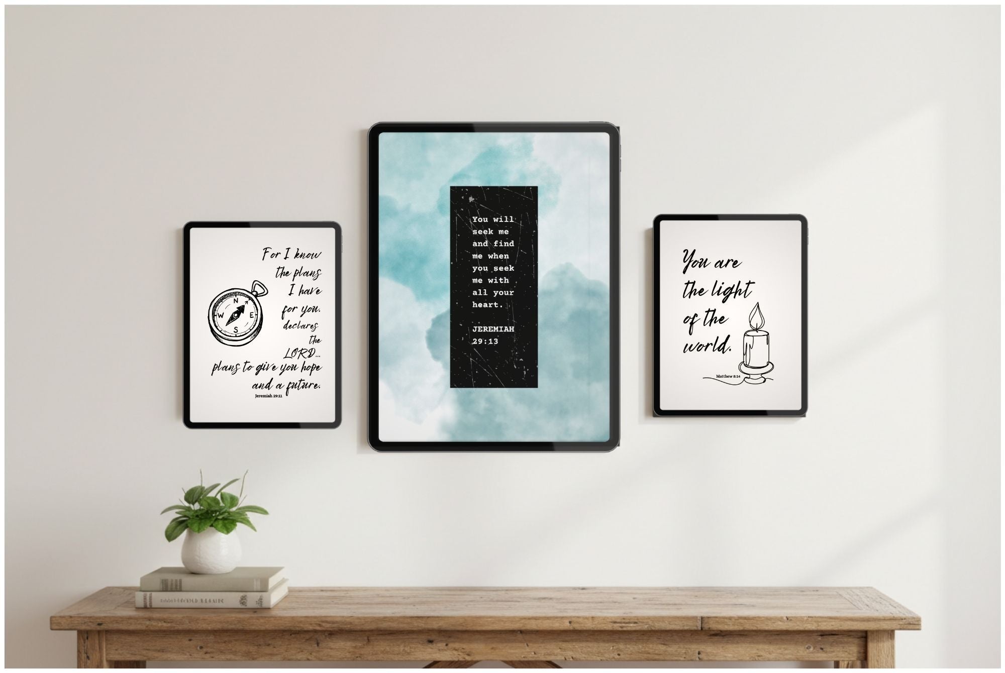 Jeremiah 29:13 Scripture Print | Seek Me With All Your Heart | Teal Watercolor Wall Art Digital Download