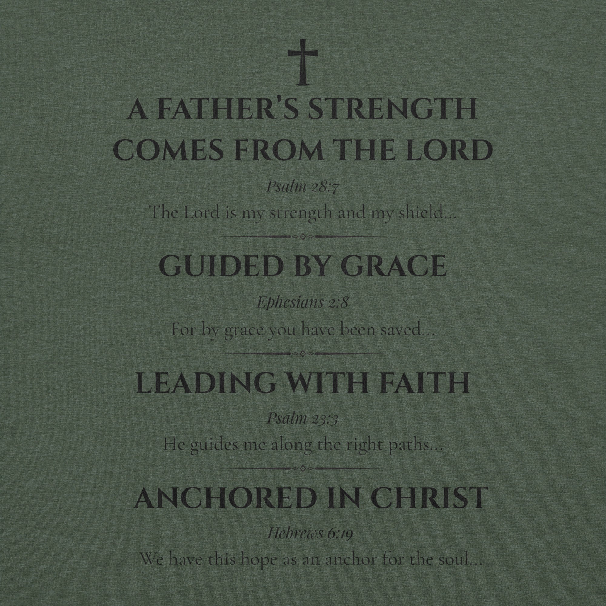 Motivational quote on a green background with religious text and cross symbol.