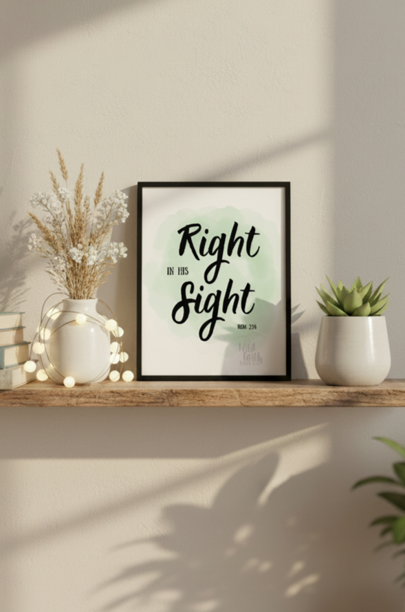 Right in His Sight Scripture Print | Rom. 3:24 | Sage Green Watercolor Wall Art Digital Download